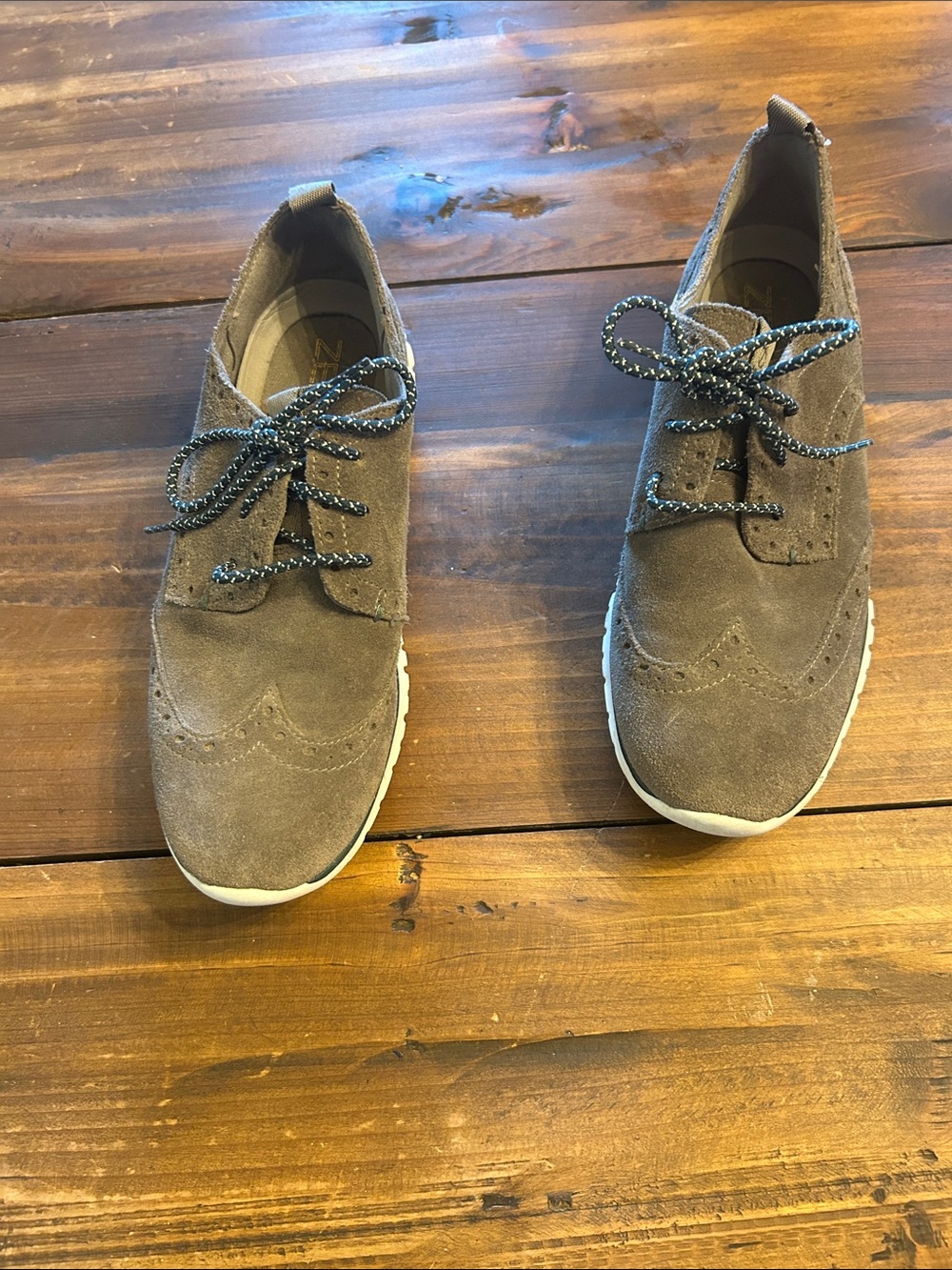 Ladies Cole Haan Casual Suede Wingtip Sneakers - grey